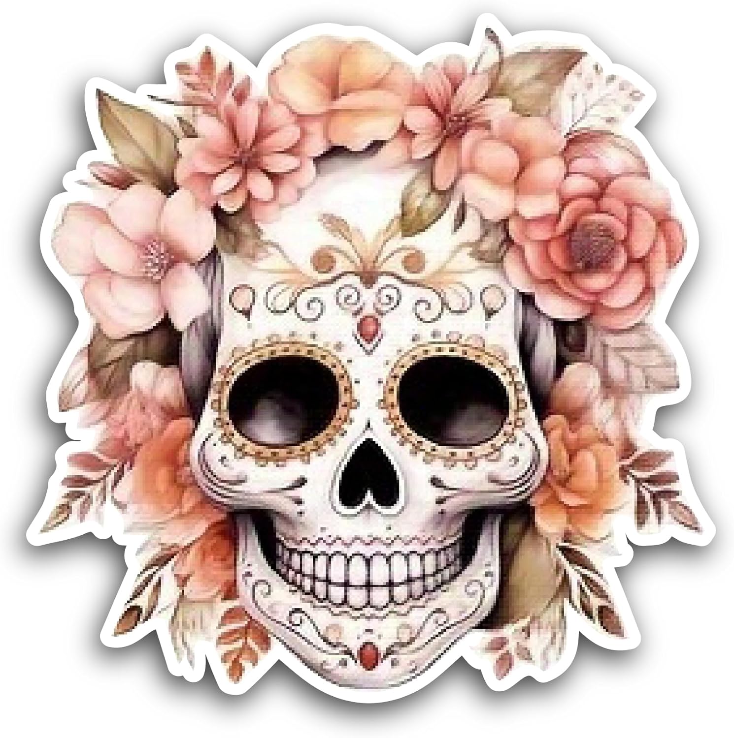 2 (Pieces) 3" and 5" Skull and Flowers Sticker, Waterproof Vinyl Decals for Many Purpose Like Cars, Trucks, Laptops, Phones, Windows and More