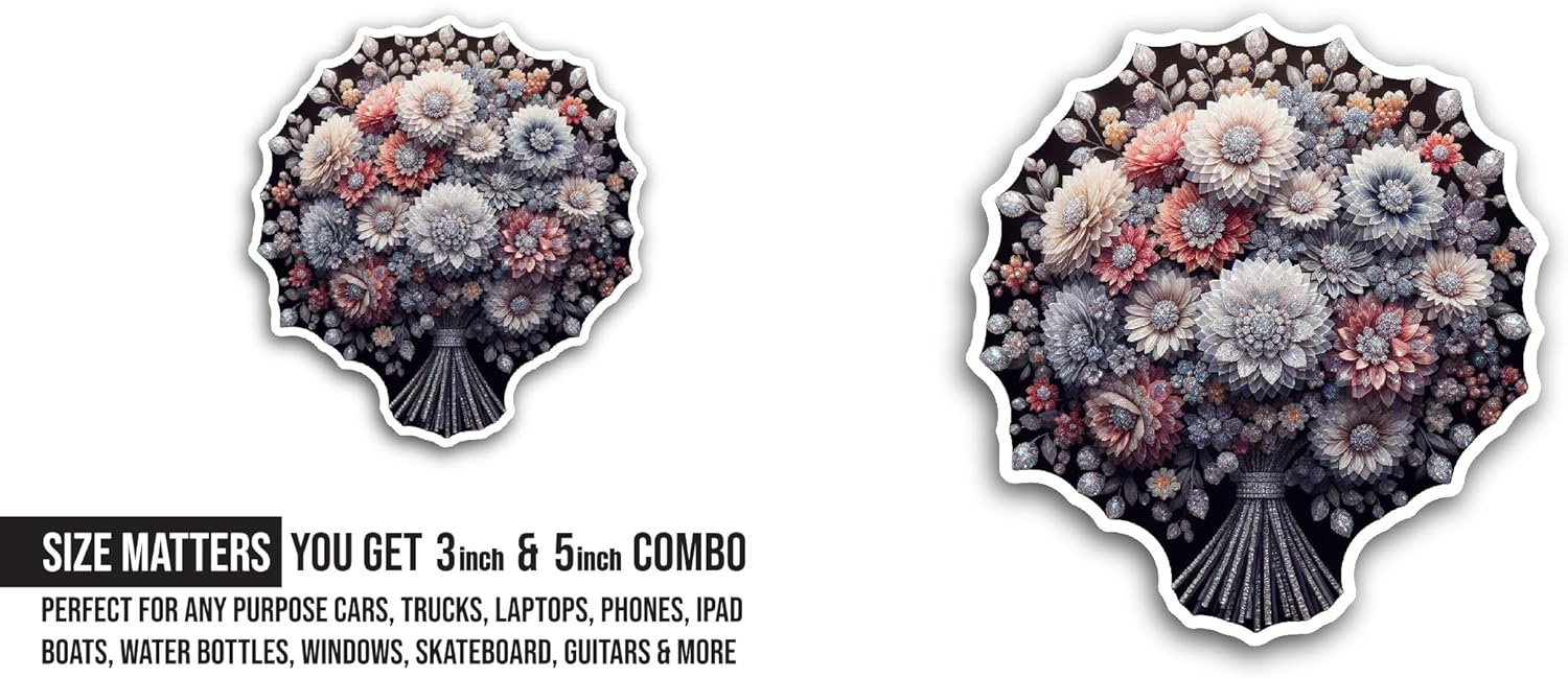 2 (Pieces) 3" and 5" Bunch of Flowers Sticker, Waterproof Vinyl Decals for Many Purpose Like Cars, Trucks, Laptops, Phones, Windows and More
