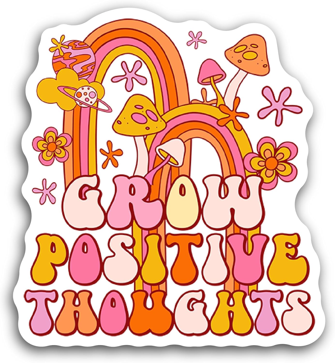 2 (Pieces) 3" and 5" Grow Positive Thoughts Sticker, Waterproof Vinyl Decals for Many Purpose Like Cars, Trucks, Laptops, Phones, Windows and More