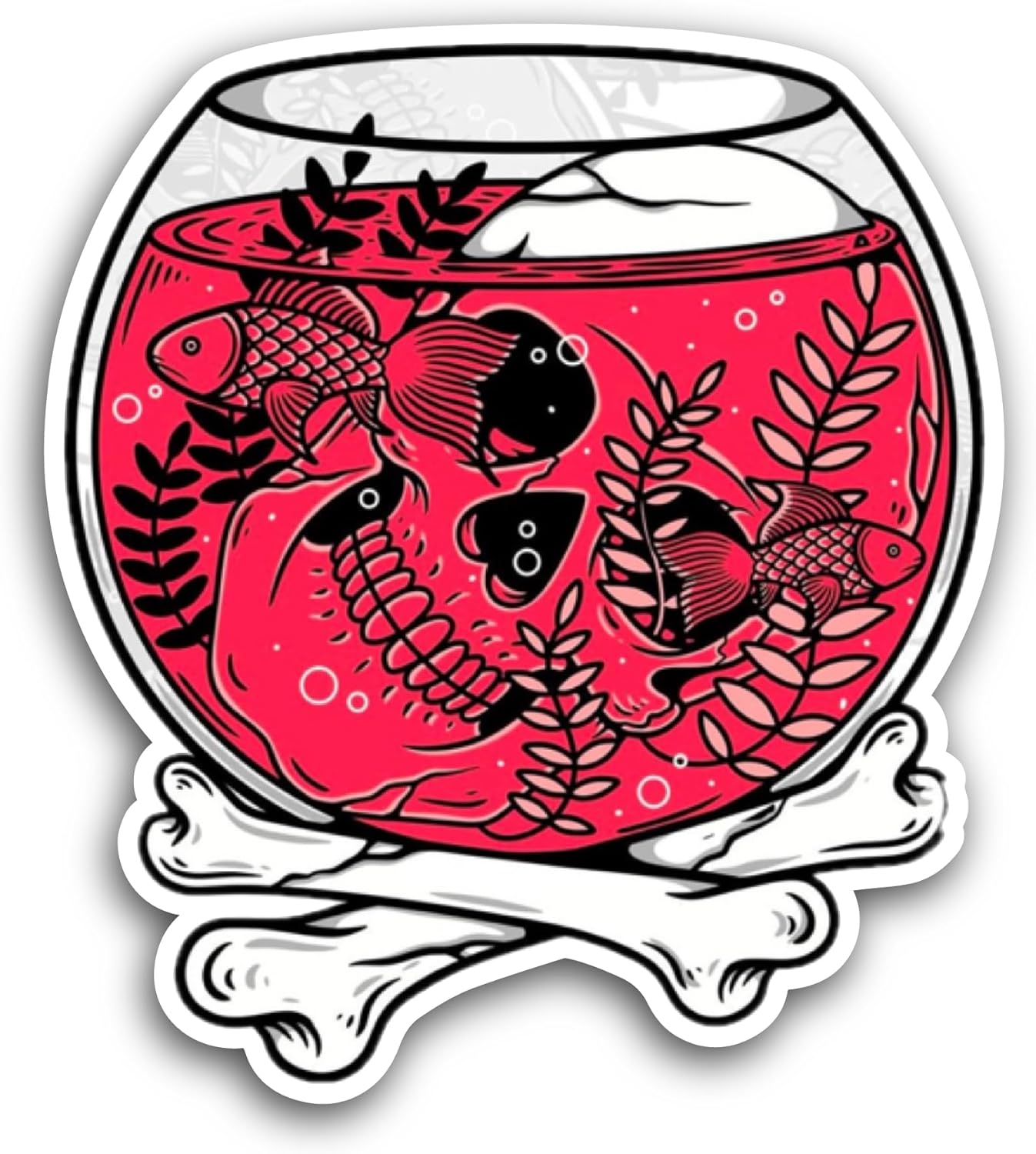 2 (Pieces) 3" and 5" Red Fish Bowl Sticker, Waterproof Vinyl Decals for Many Purpose Like Cars, Trucks, Laptops, Phones, Windows and More