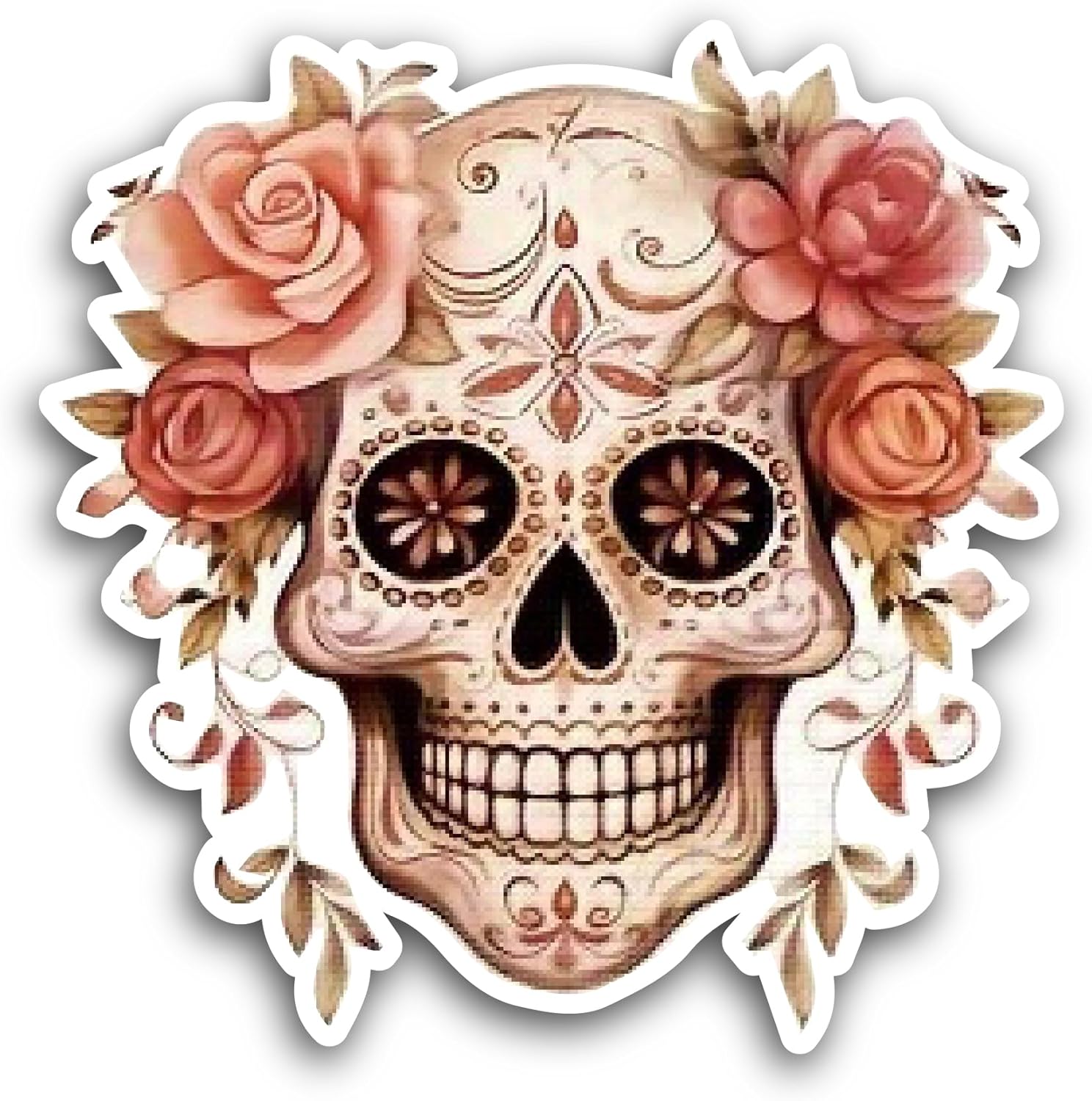 2 (Pieces) 3" and 5" Skull Made with Roses Sticker, Waterproof Vinyl Decals for Many Purpose Like Cars, Trucks, Laptops, Phones, Windows and More