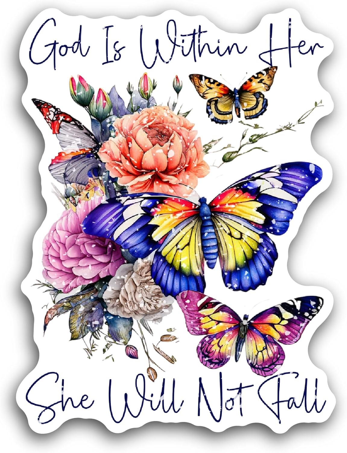 2 (Pieces) 3" and 5" God is Within Her She Will Not Fall Text Sticker, Waterproof Vinyl Decals for Many Purpose Like Cars, Trucks, Laptops, Phones, Windows and More