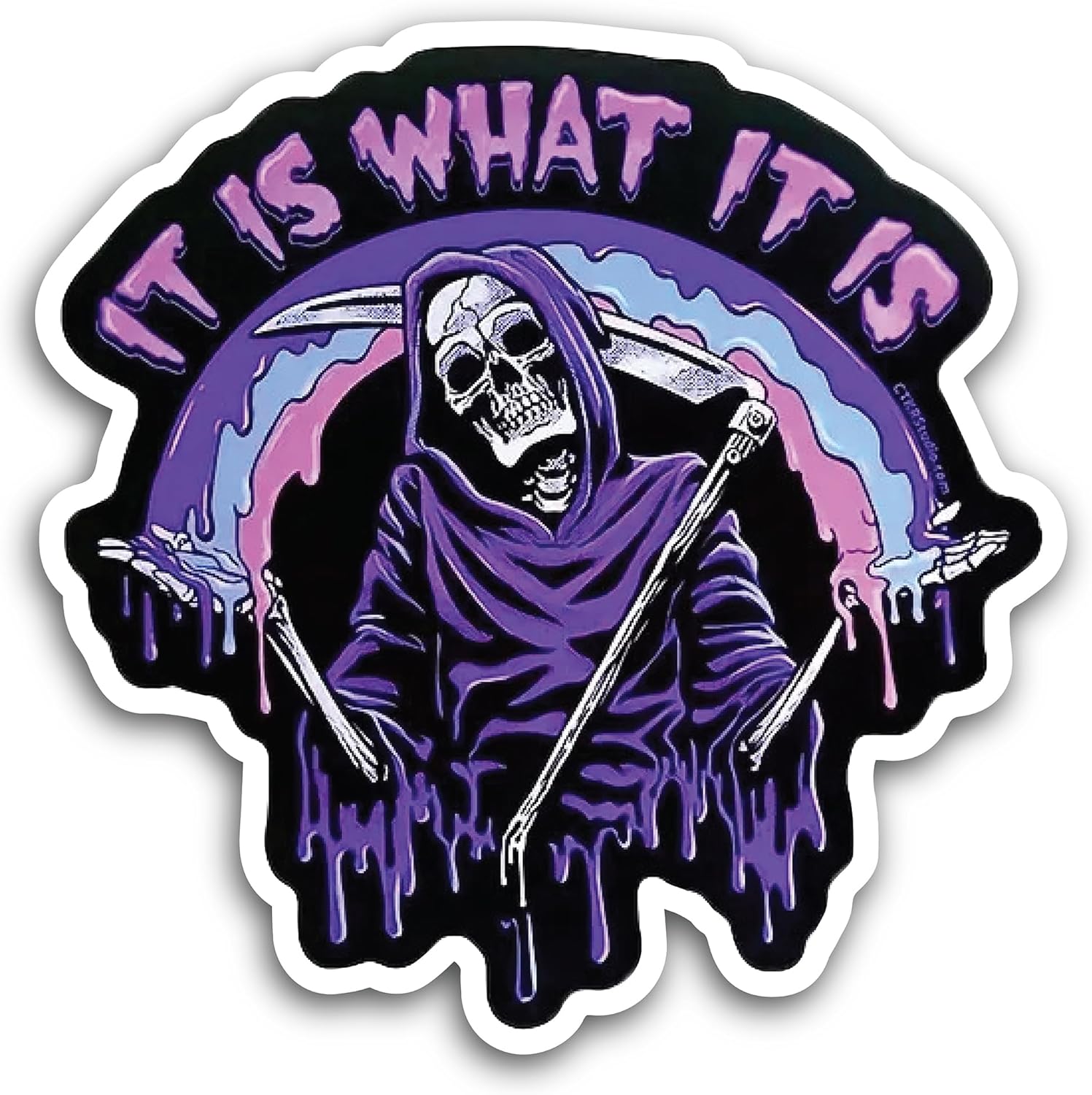 2 (Pieces) 3" and 5" It is What It is Pastel Goth Grim, Skull and Crossbones Decal Sticker, Waterproof Vinyl Decals for Many Purpose Like Cars, Trucks, Laptops, Phones, Windows and More