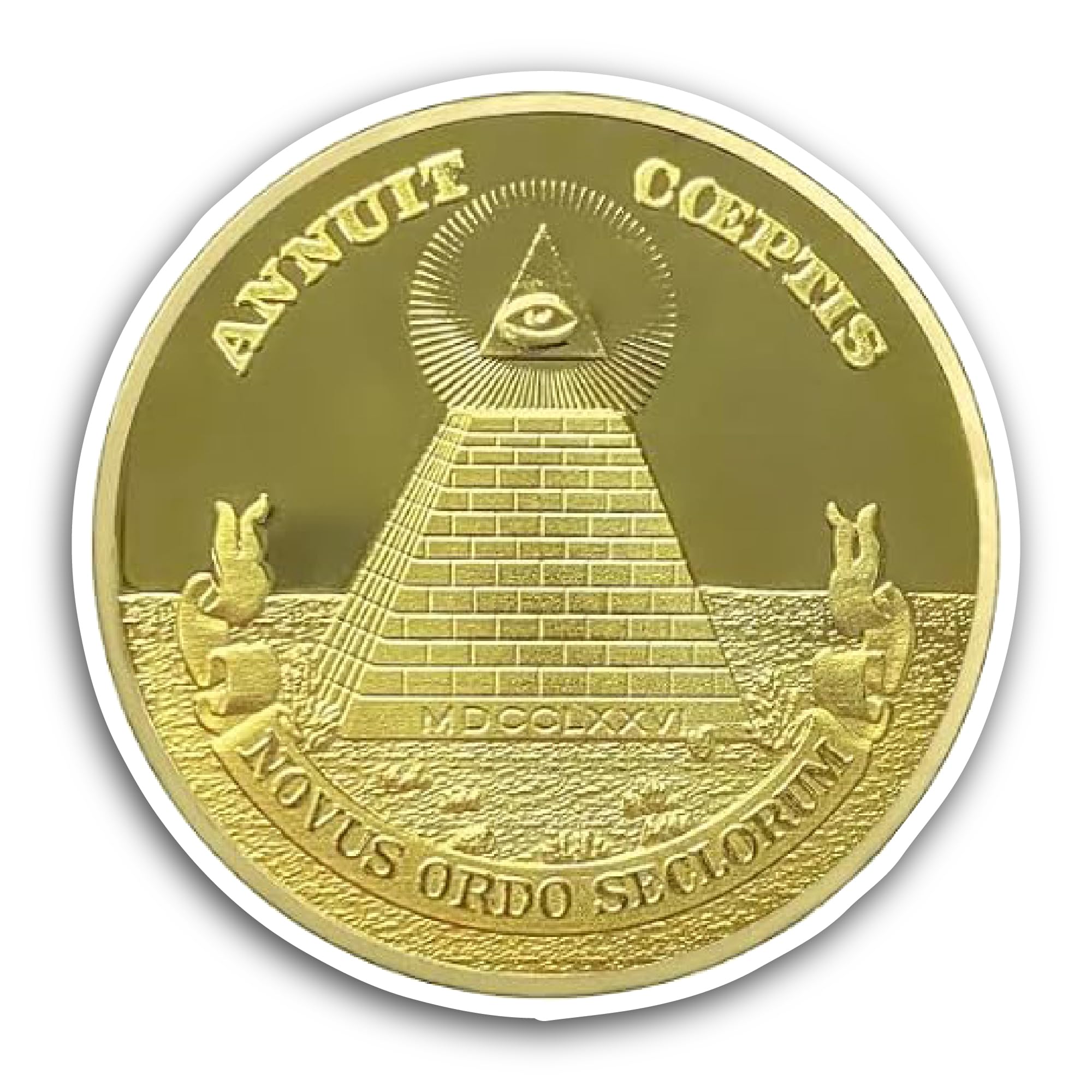 2 (Pieces) 3" and 5" Gold Coin with Pyramid Sticker, Waterproof Vinyl Decals for Many Purpose Like C
