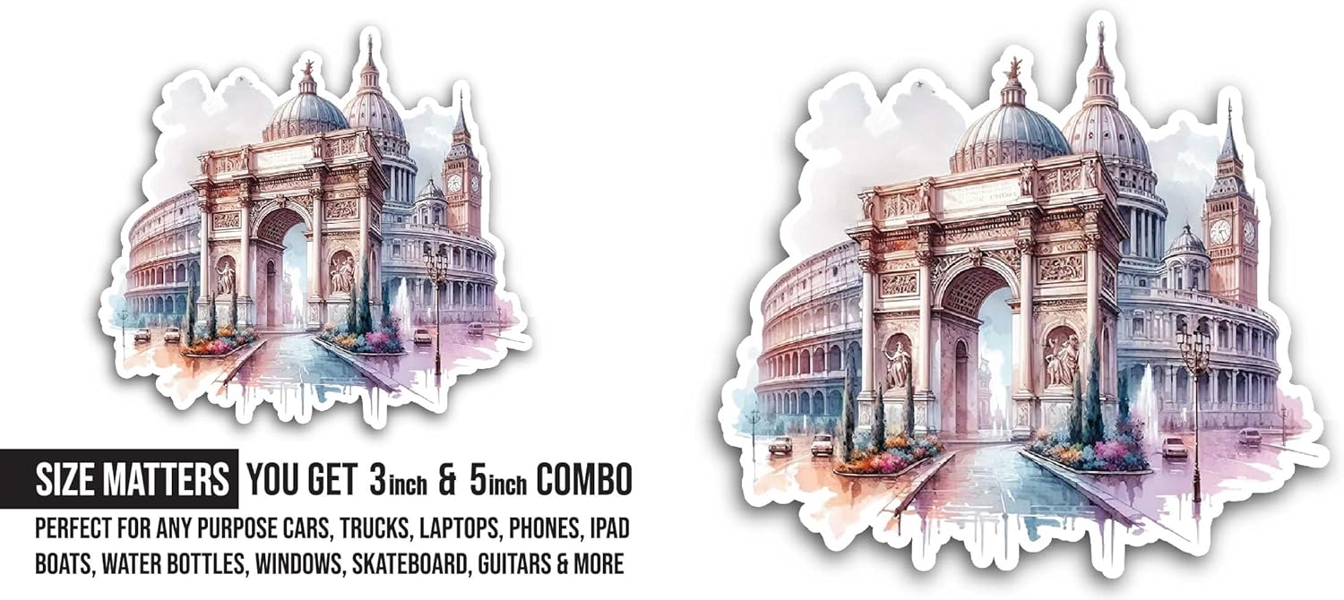 2 (Pieces) 3" and 5" Beautiful Building Sticker, Waterproof Vinyl Decals for Many Purpose Like Cars, Trucks, Laptops, Phones, Windows and More