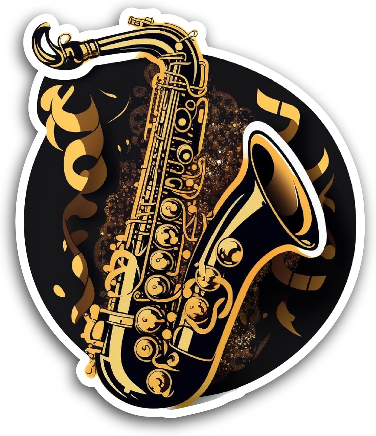 2 (Pieces) 3" and 5" Golden Saxophone Sticker, Waterproof Vinyl Decals for Many Purpose Like Cars, Trucks, Laptops, Phones, Windows and More