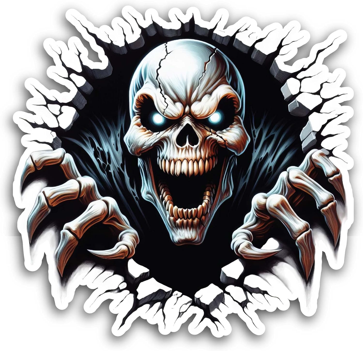 2 (Pieces) 3" and 5" Black and White Skull Sticker, Waterproof Vinyl Decals for Many Purpose Like Cars, Trucks, Laptops, Phones, Windows and More
