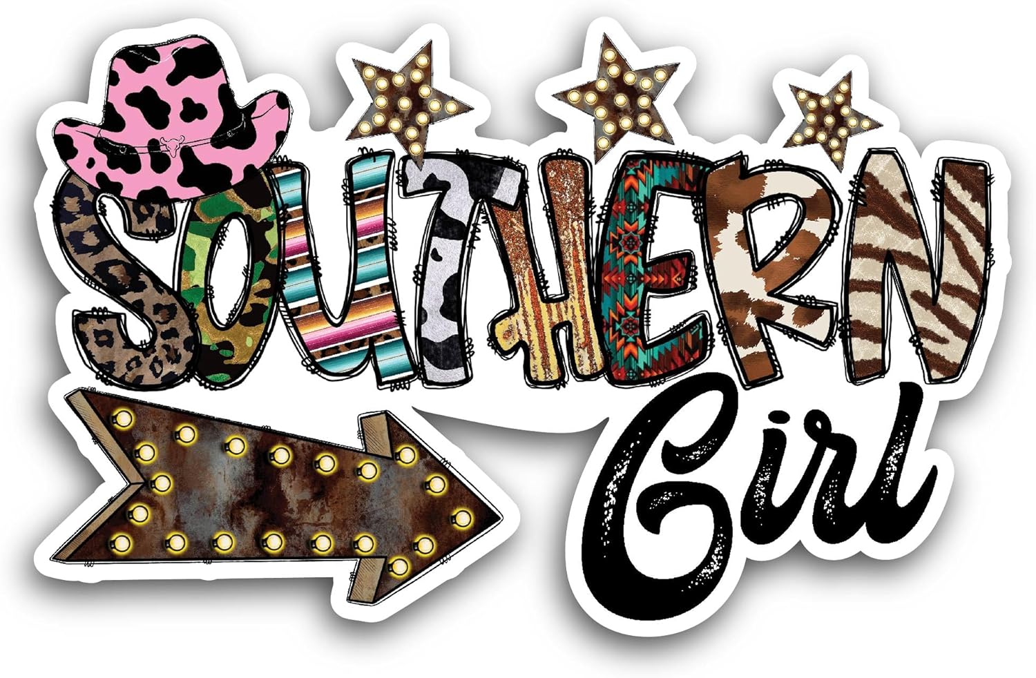 2 (Pieces) 3" and 5" Southern Girl Sticker, Waterproof Vinyl Decals for Many Purpose Like Cars, Trucks, Laptops, Phones, Windows and More