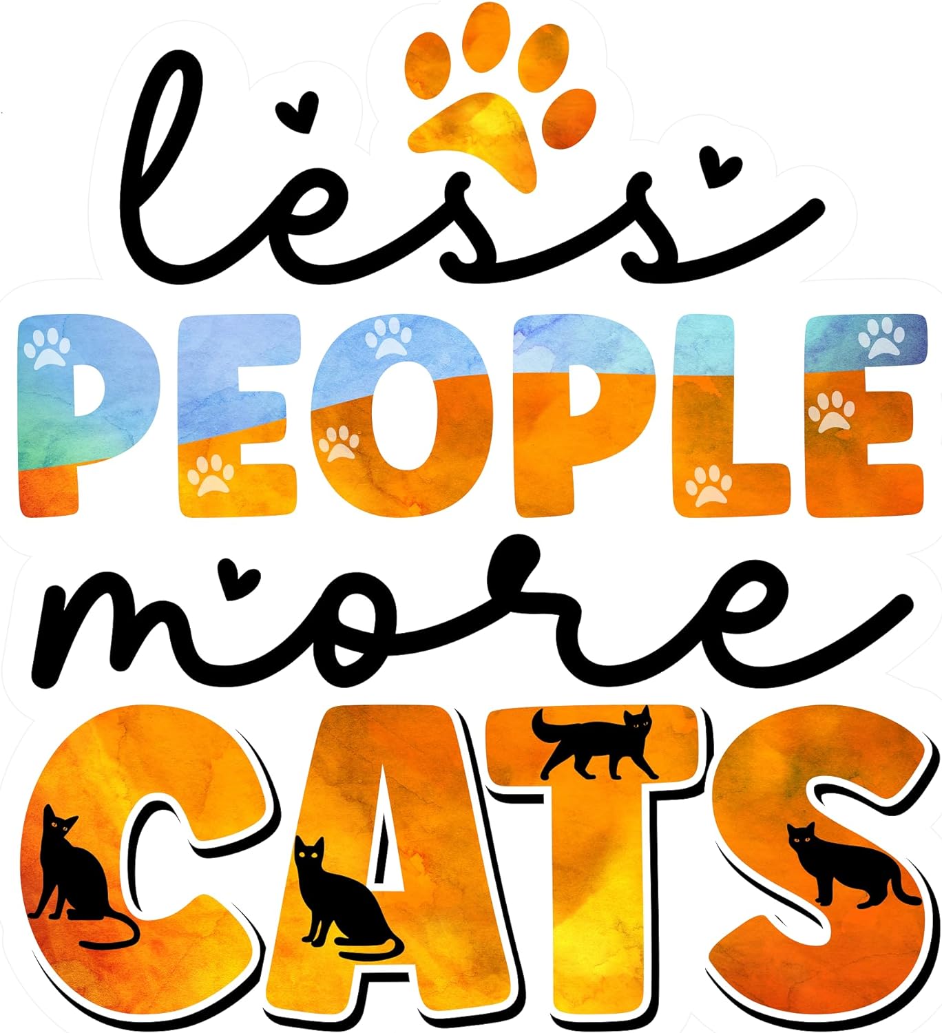 Inspirational Quote "Less People More Cats Sticker" Motivational Sticker Vinyl Decal Motivation Stickers- 5" Vinyl Sticker Waterproof