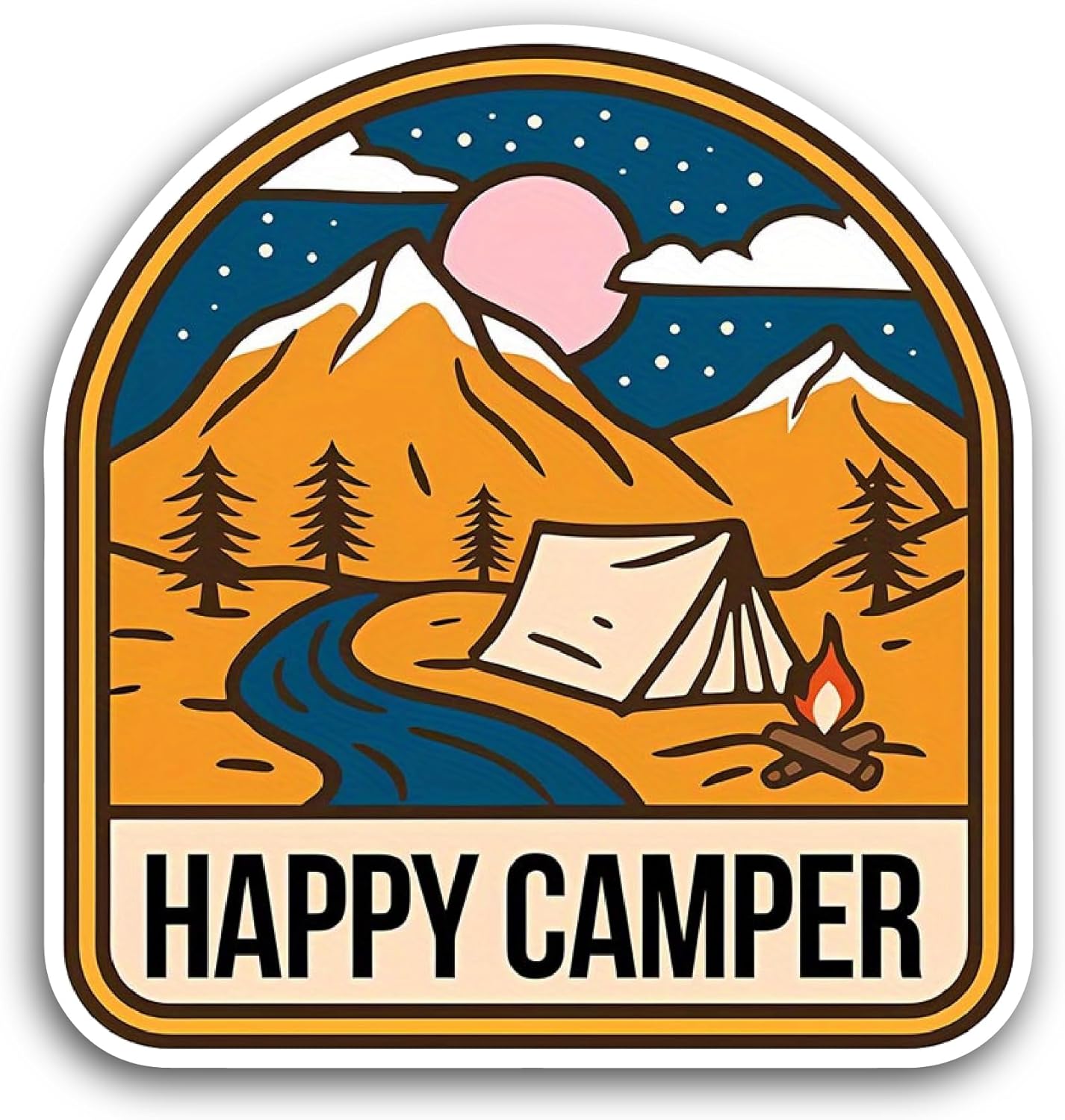 2 (Pieces) 3" and 5" Happy Camper Text Sticker, Waterproof Vinyl Decals for Many Purpose Like Cars, Trucks, Laptops, Phones, Windows and More