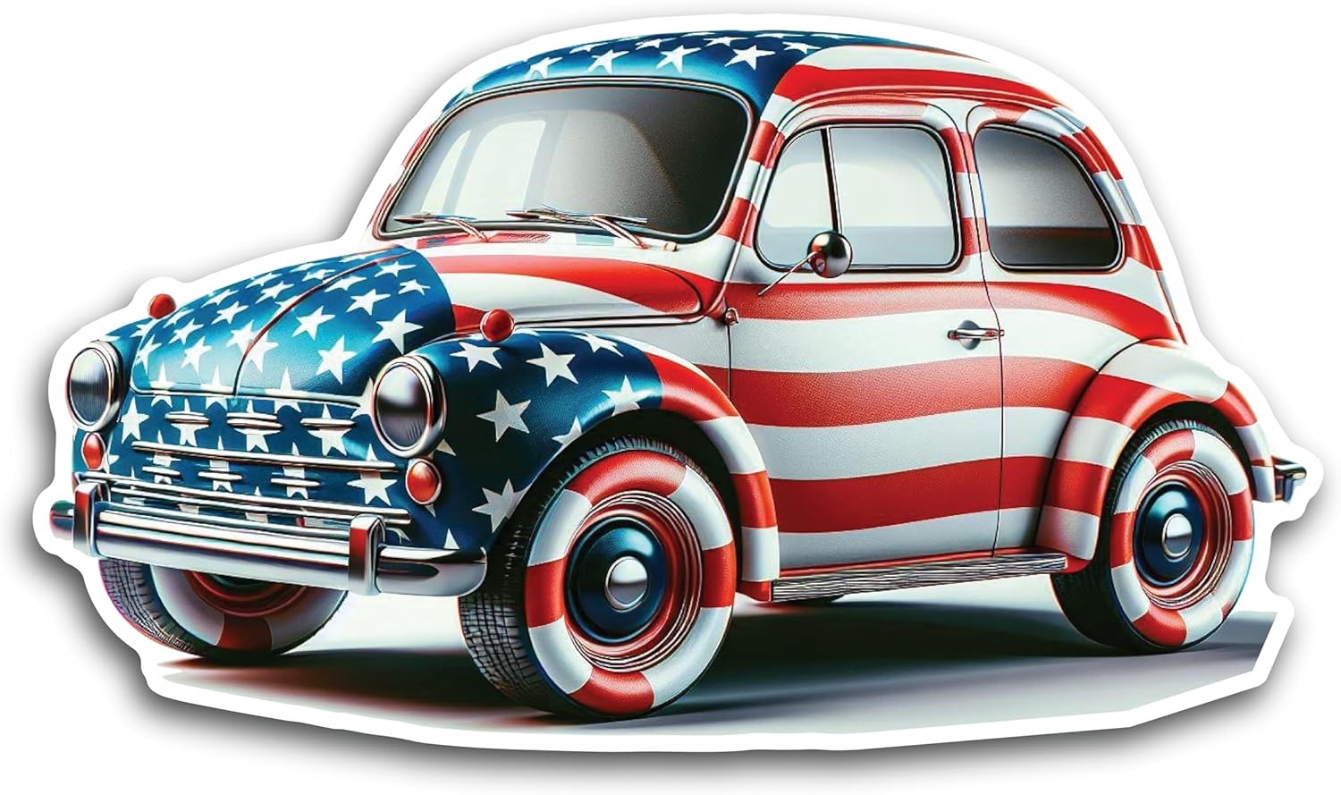 2 (Pieces) 3" and 5" Old Vintage Car with USA Flag Decal Sticker, Waterproof Vinyl Decals for Many Purpose Like Cars, Trucks, Laptops, Phones, Windows and More