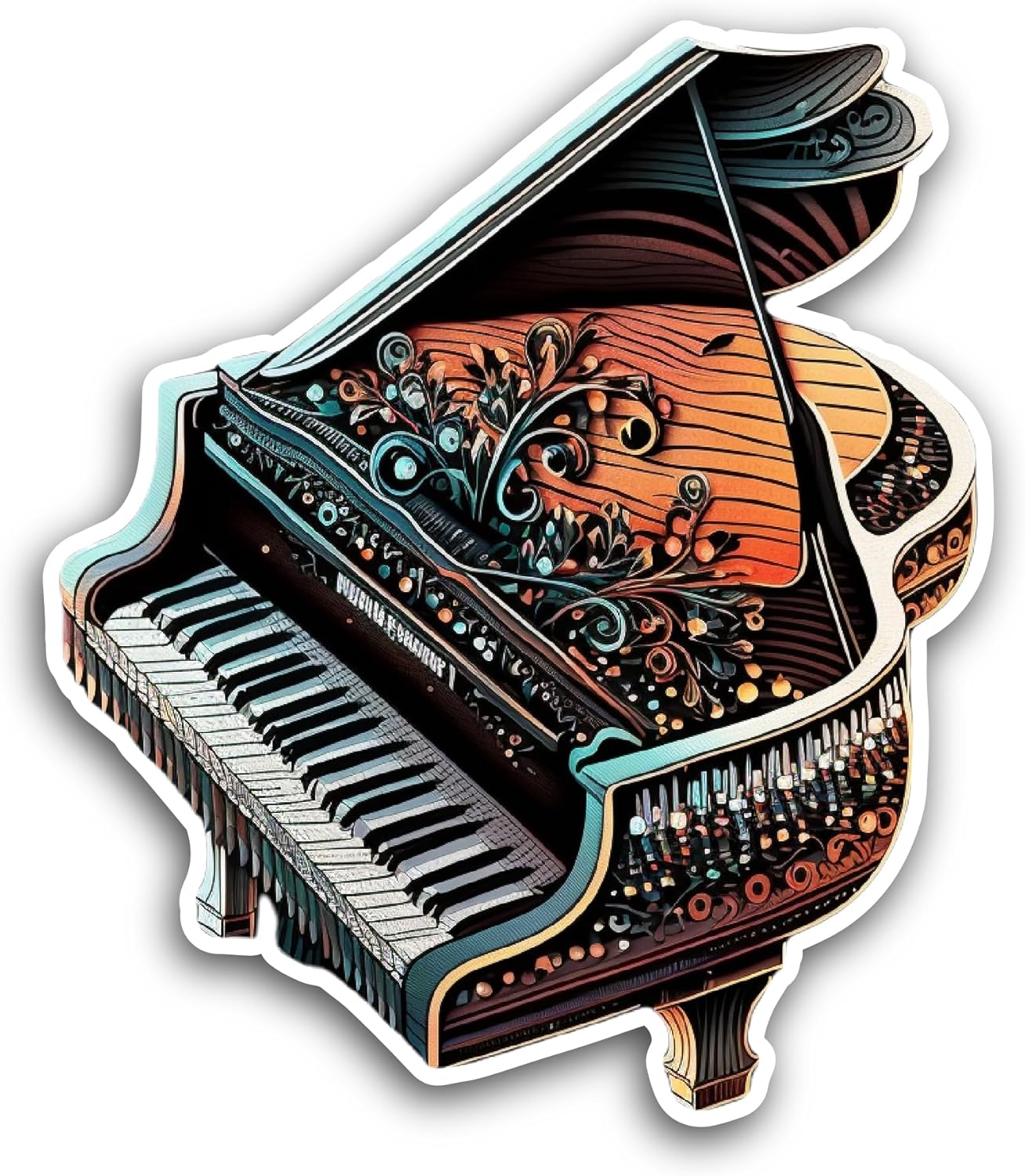 2 (Pieces) 3" and 5" Colorful Piano Sticker, Waterproof Vinyl Decals for Many Purpose Like Cars, Trucks, Laptops, Phones, Windows and More