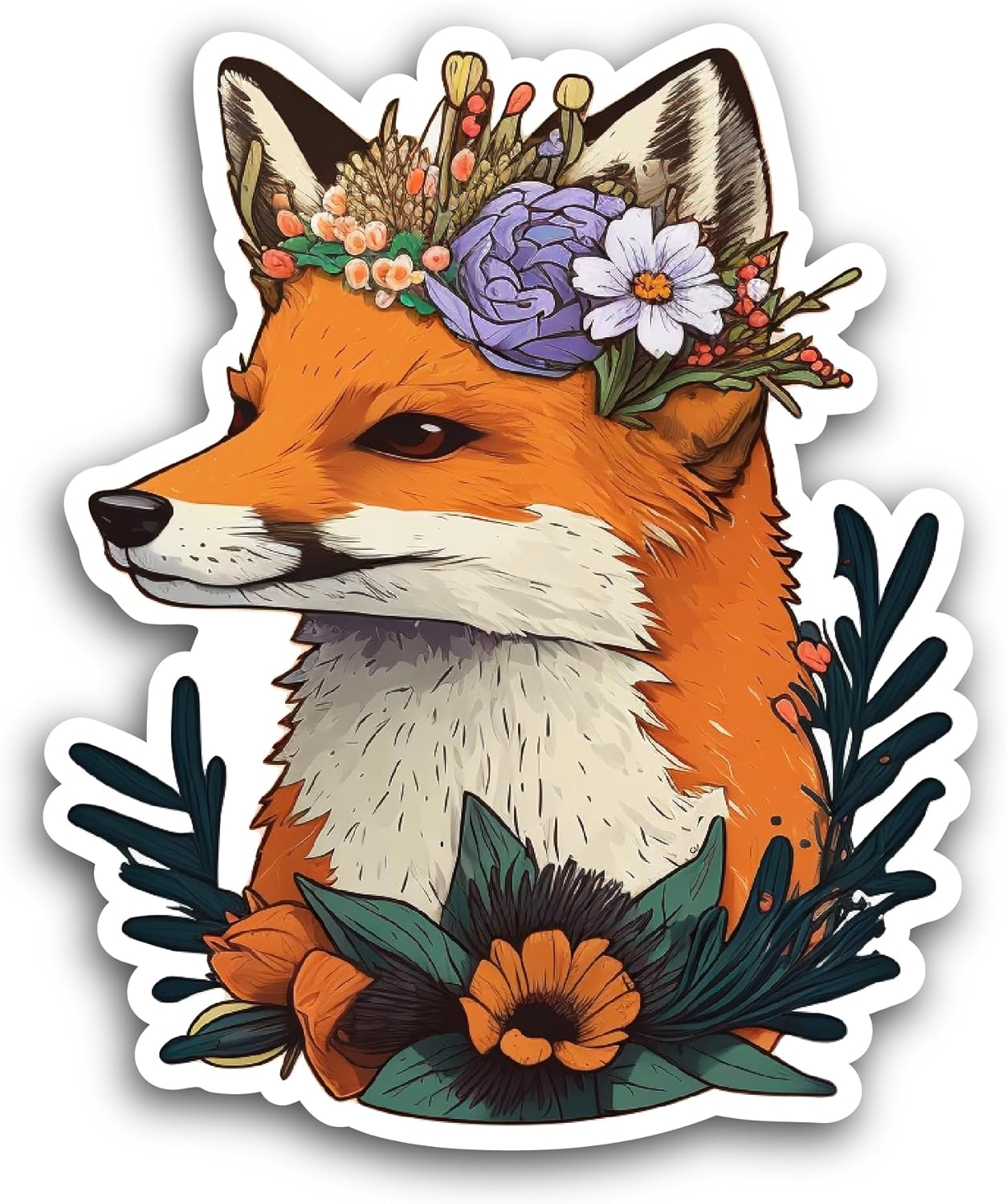 2 (Pieces) 3" and 5" Fox with Flowers Sticker, Waterproof Vinyl Decals for Many Purpose Like Cars, Trucks, Laptops, Phones, Windows and More