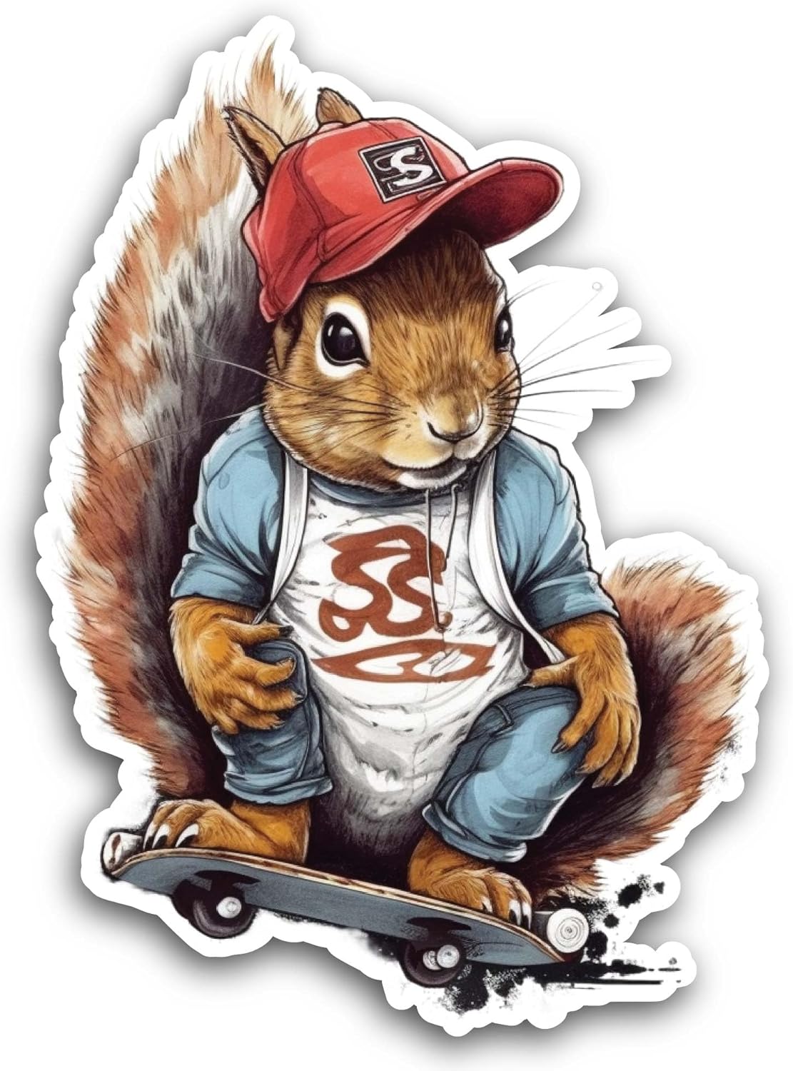 2 (Pieces) 3" and 5" Squirrel Riding A Skateboard Sticker, Waterproof Vinyl Decals for Many Purpose Like Cars, Trucks, Laptops, Phones, Windows and More