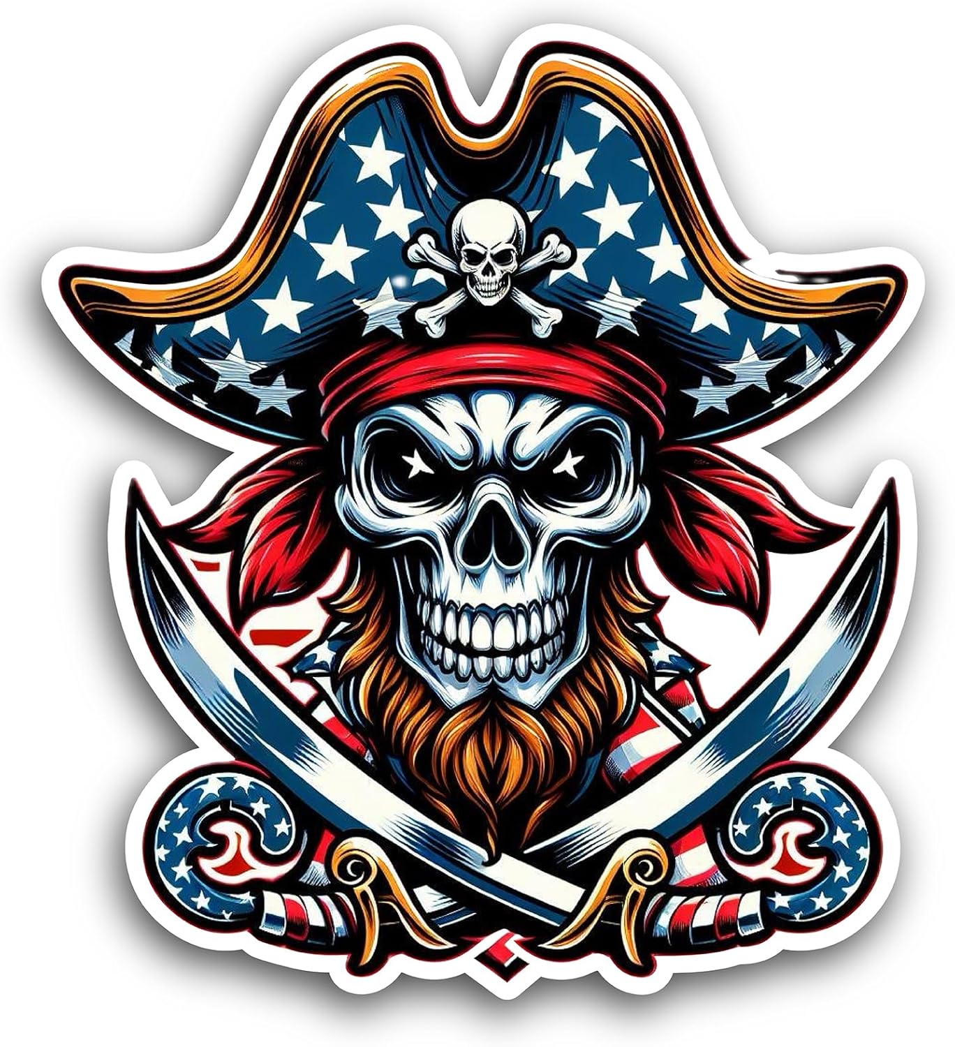 2 (Pieces) 3" and 5" Pirate Skull Decal Sticker, Waterproof Vinyl Decals for Many Purpose Like Cars, Trucks, Laptops, Phones, Windows and More