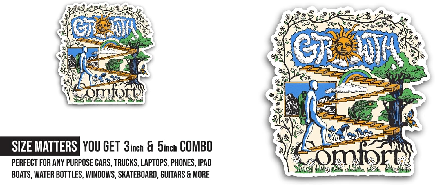 2 (Pieces) 3" and 5" Growth Comfort Sticker, Waterproof Vinyl Decals for Many Purpose Like Cars, Trucks, Laptops, Phones, Windows and More