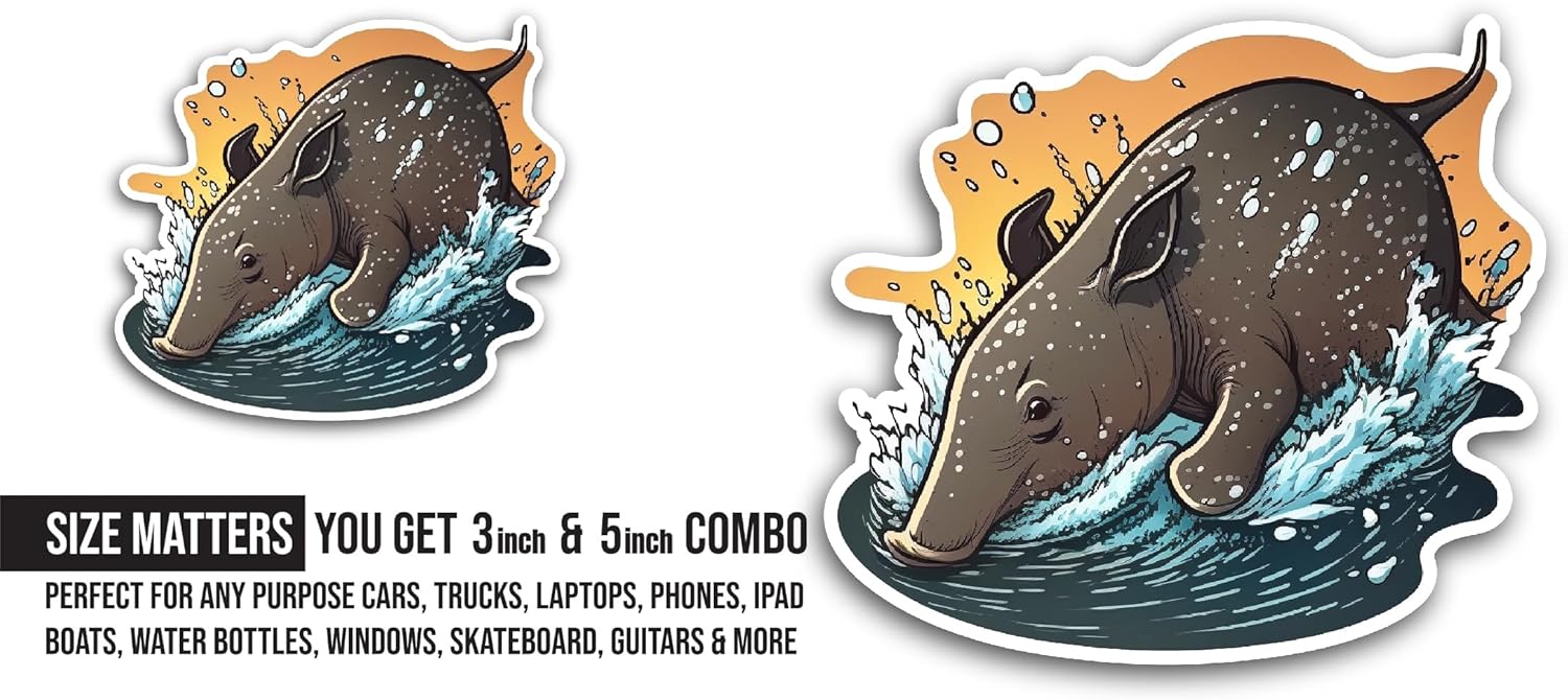 2 (Pieces) 3" and 5" Rhino Drinking Water Sticker, Waterproof Vinyl Decals for Many Purpose Like Cars, Trucks, Laptops, Phones, Windows and More