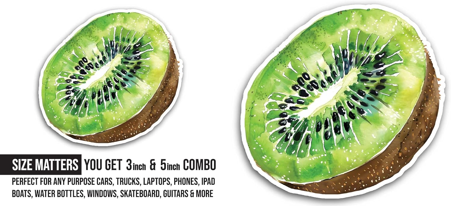 2 (Pieces) 3" and 5" Kiwi Fruit Slice Sticker, Waterproof Vinyl Decals for Many Purpose Like Cars, Trucks, Laptops, Phones, Windows and More