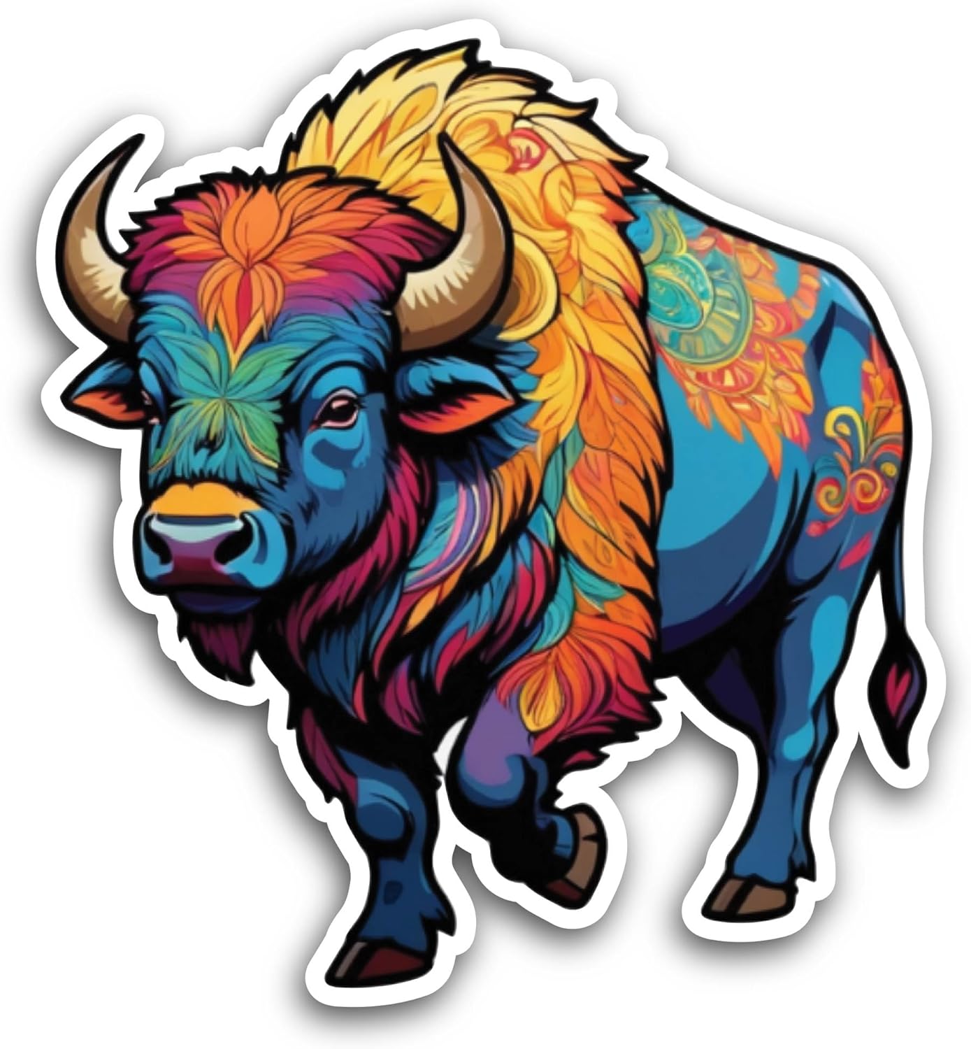 2 (Pieces) 3" and 5" Brightly Colorful Bison Sticker, Waterproof Vinyl Decals for Many Purpose Like Cars, Trucks, Laptops, Phones, Windows and More