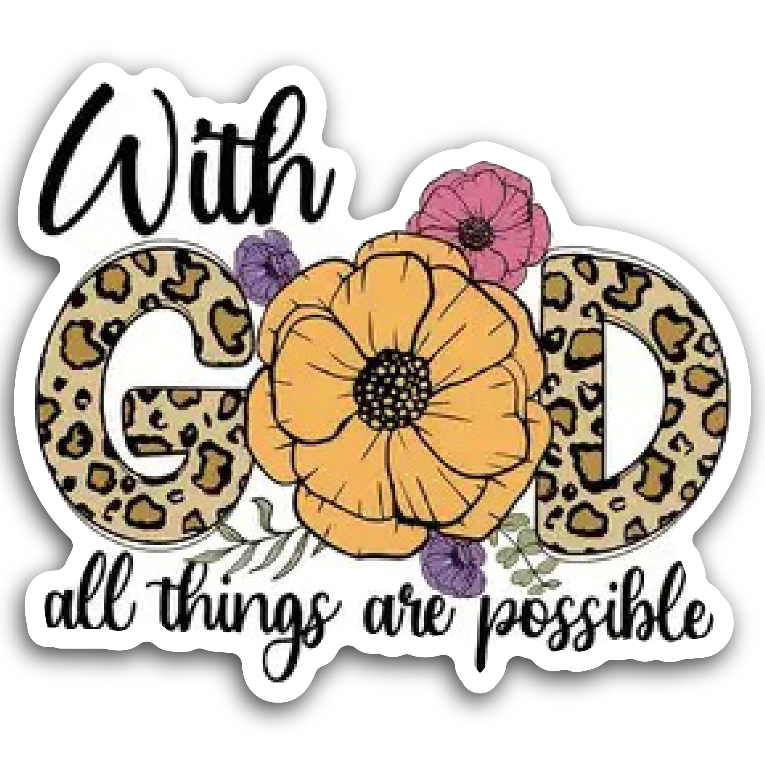 2 (Pieces) 3" and 5" with God All Things are Possible with Flowers Decal Sticker, Waterproof Vinyl D