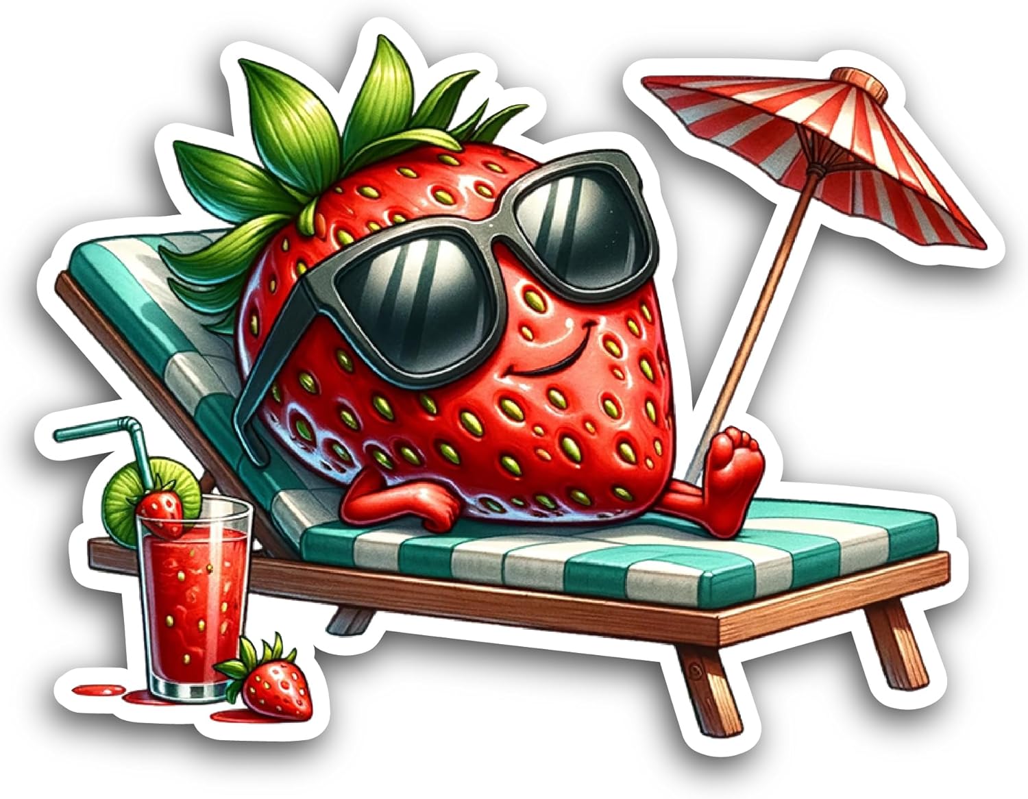 2 (Pieces) 3" and 5" Cartoon Strawberry Sticker, Waterproof Vinyl Decals for Many Purpose Like Cars, Trucks, Laptops, Phones, Windows and More