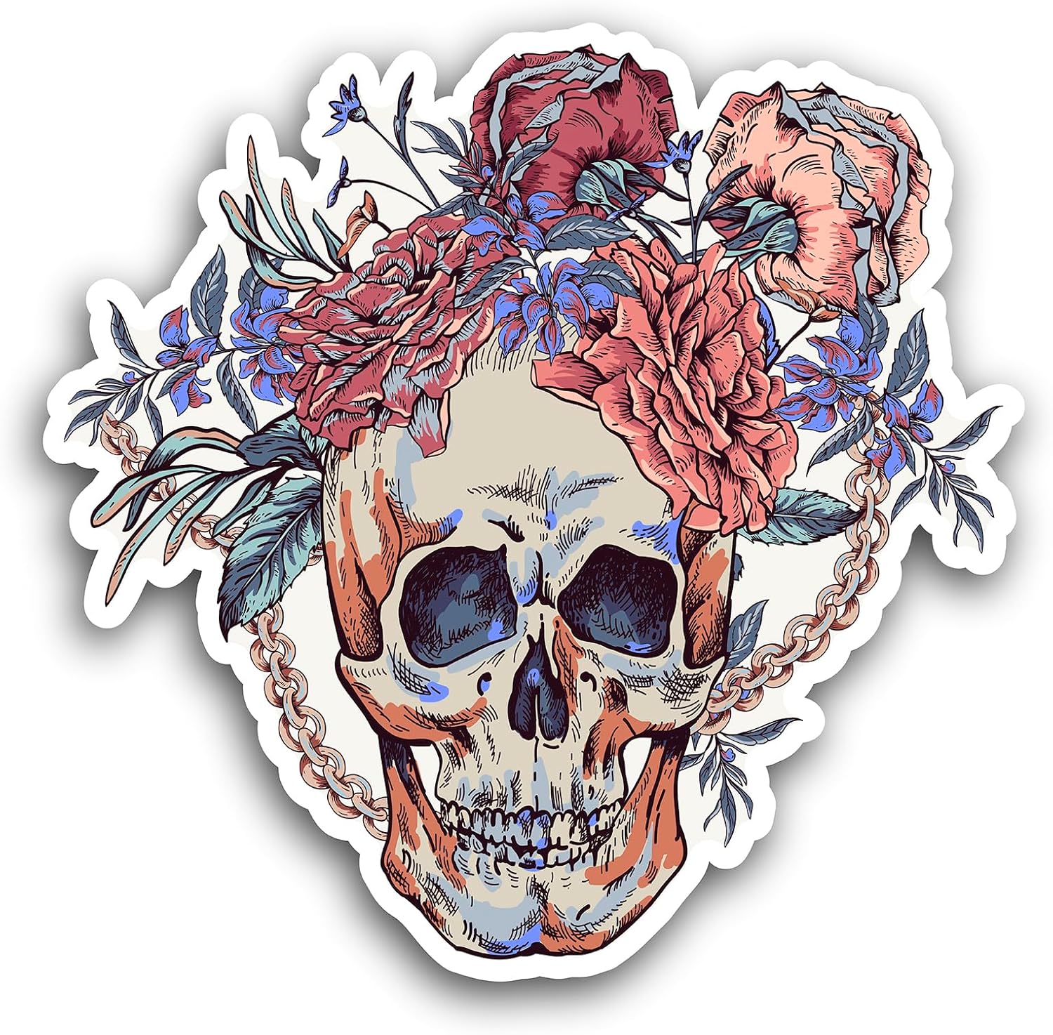 2 (Pieces) 3" and 5" Floral Skull Vinyl Decals Sticker, Waterproof Vinyl Decals for Many Purpose Like Cars, Trucks, Laptops, Phones, Windows and More