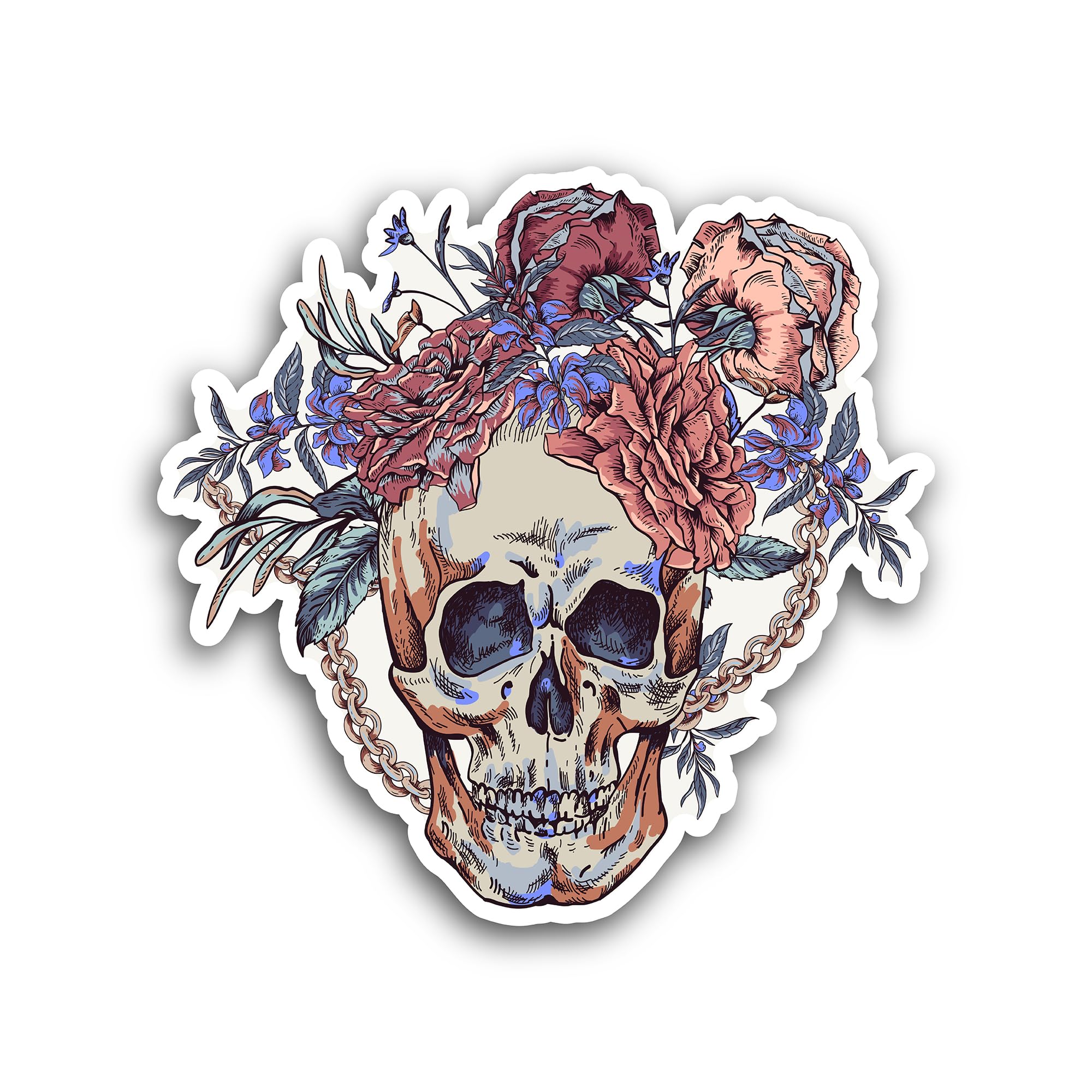 2 (Pieces) 3" and 5" Floral Skull Vinyl Decals Sticker, Waterproof Vinyl Decals for Many Purpose Lik