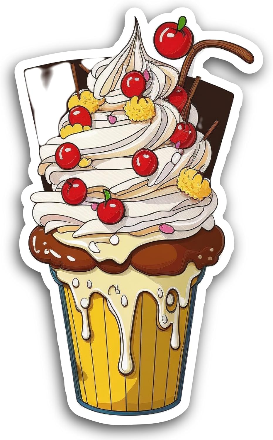 2 (Pieces) 3" and 5" Ice Cream Sundae Sticker, Waterproof Vinyl Decals for Many Purpose Like Cars, Trucks, Laptops, Phones, Windows and More