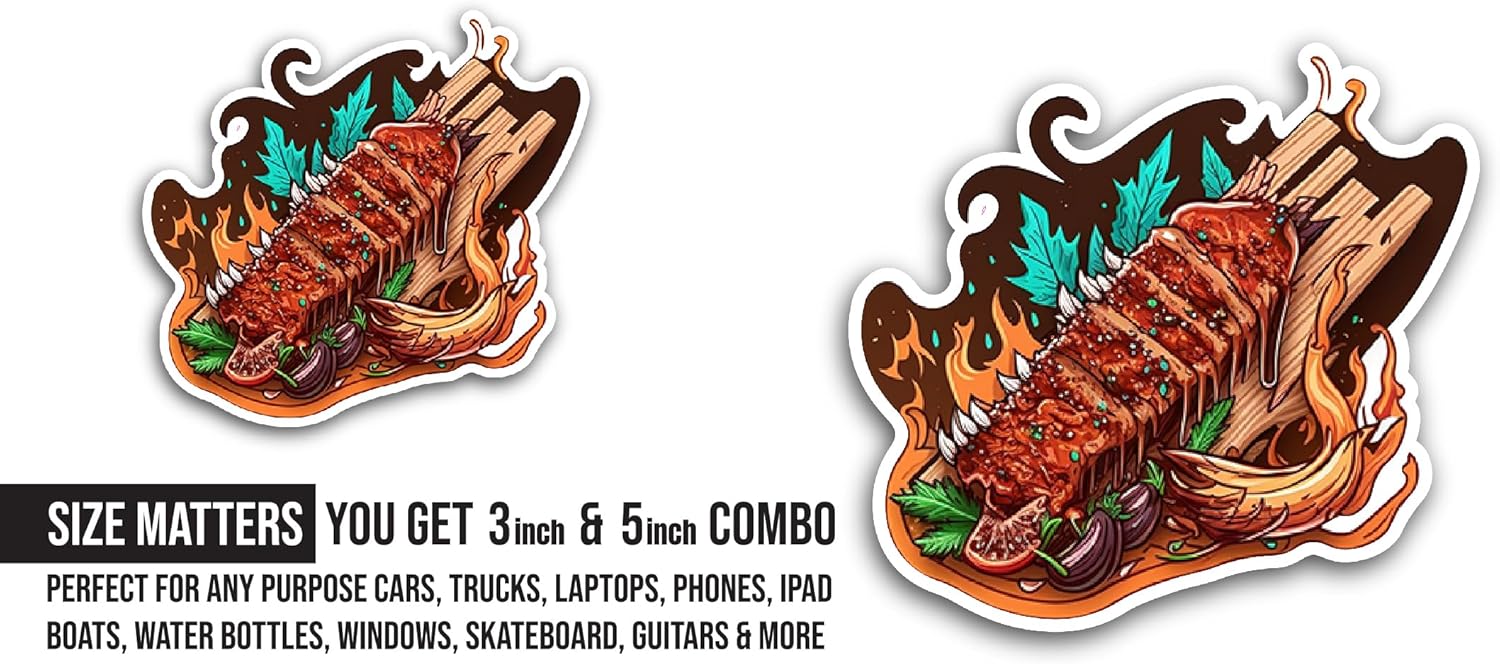 2 (Pieces) 3" and 5" Beef Kebab Sticker, Waterproof Vinyl Decals for Many Purpose Like Cars, Trucks, Laptops, Phones, Windows and More