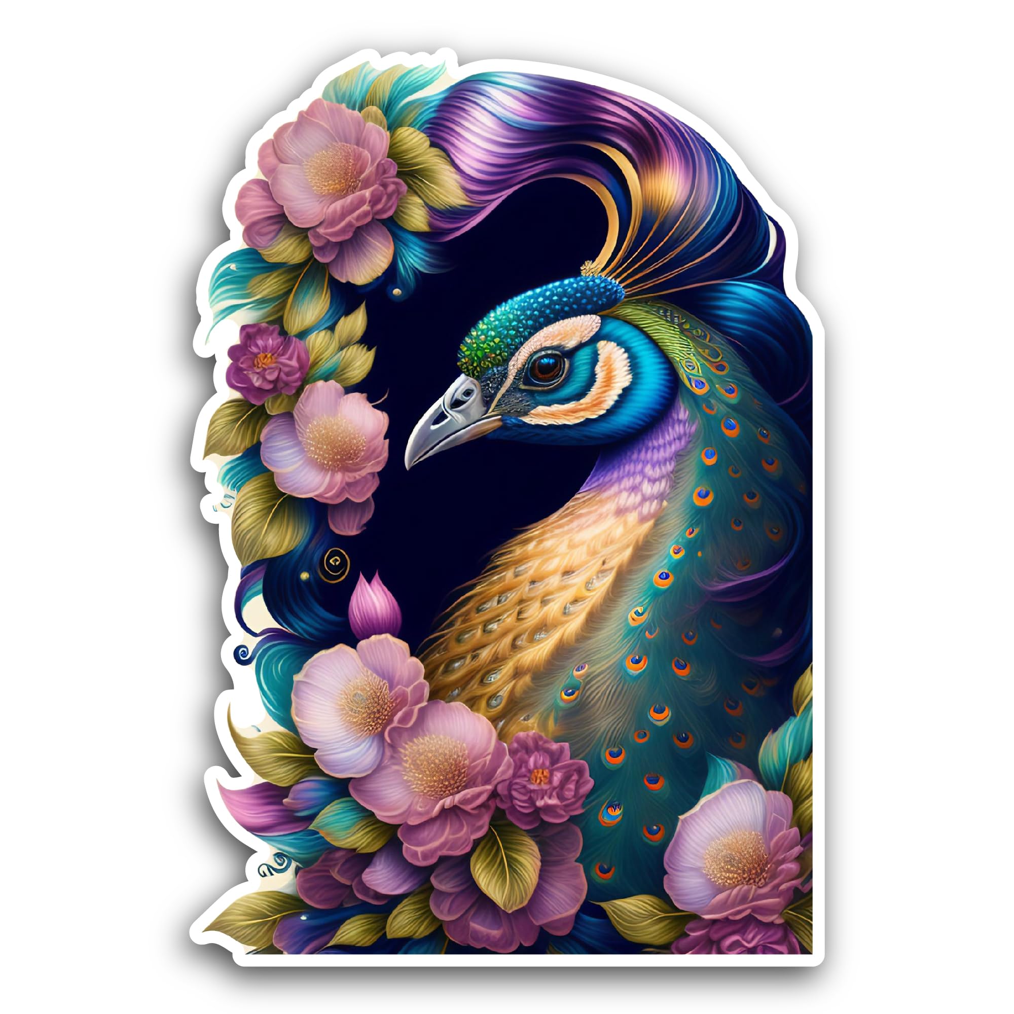 2 (Pieces) 3" and 5" Peacock with Flowers Sticker, Waterproof Vinyl Decals for Many Purpose Like Car