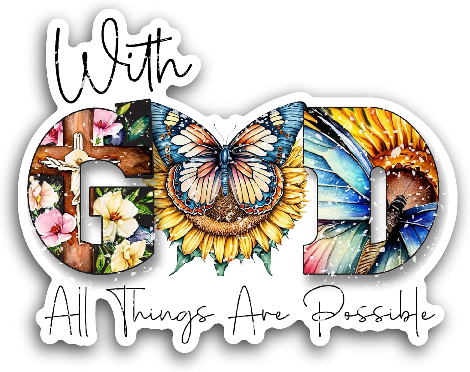 2 (Pieces) 3" and 5" with God Text Sticker, Waterproof Vinyl Decals for Many Purpose Like Cars, Trucks, Laptops, Phones, Windows and More