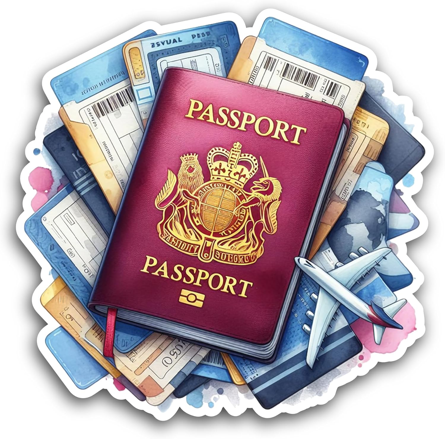 2 (Pieces) 3" and 5" Passport Sticker, Waterproof Vinyl Decals for Many Purpose Like Cars, Trucks, Laptops, Phones, Windows and More