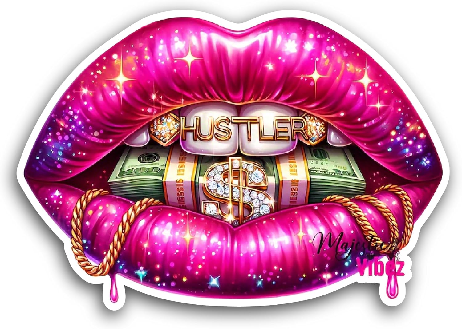 2 (Pieces) 3" and 5" Lips with Money Sticker, Waterproof Vinyl Decals for Many Purpose Like Cars, Trucks, Laptops, Phones, Windows and More