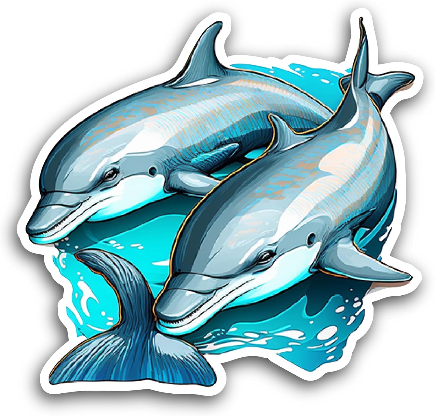 2 (Pieces) 3" and 5" Dolphins in The Ocean Sticker, Waterproof Vinyl Decals for Many Purpose Like Cars, Trucks, Laptops, Phones, Windows and More