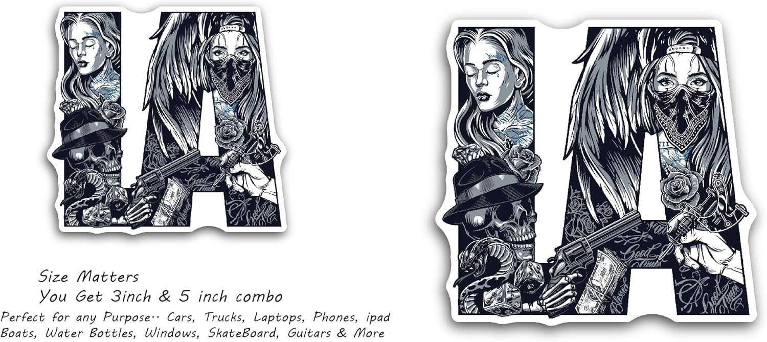 2 (Pieces) 3" and 5" Chicano Vintage Sticker, Waterproof Vinyl Decals for Many Purpose Like Cars, Trucks, Laptops, Phones, Windows and More