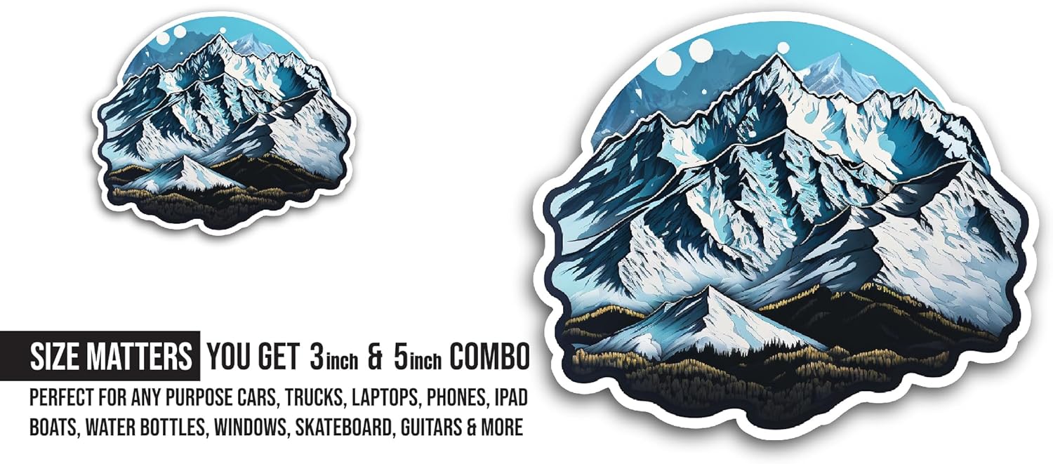 2 (Pieces) 3" and 5" Mountain Sticker, Waterproof Vinyl Decals for Many Purpose Like Cars, Trucks, Laptops, Phones, Windows and More