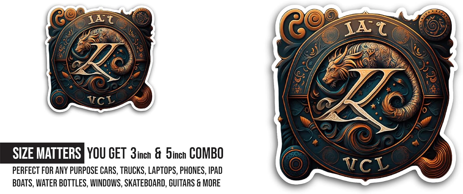 2 (Pieces) 3" and 5" Zodiac Sign Aquarius Sticker, Waterproof Vinyl Decals for Many Purpose Like Cars, Trucks, Laptops, Phones, Windows and More