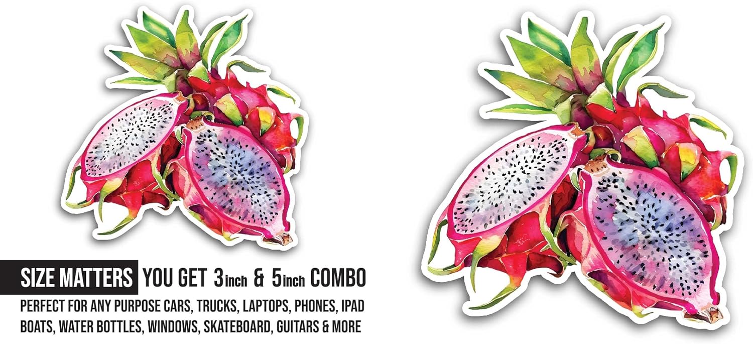 2 (Pieces) 3" and 5" Dragonfruit Sticker, Waterproof Vinyl Decals for Many Purpose Like Cars, Trucks, Laptops, Phones, Windows and More