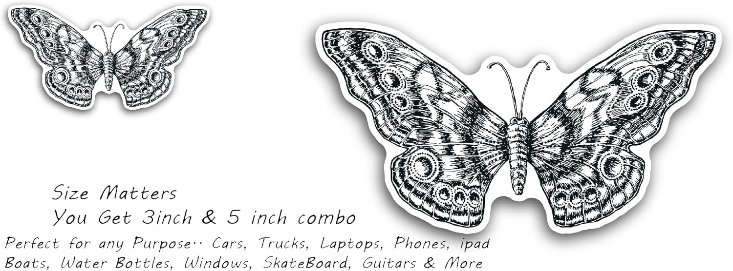 2 (Pieces) 3" and 5" Butterfly Pattern Sticker, Waterproof Vinyl Decals for Many Purpose Like Cars, Trucks, Laptops, Phones, Windows and More
