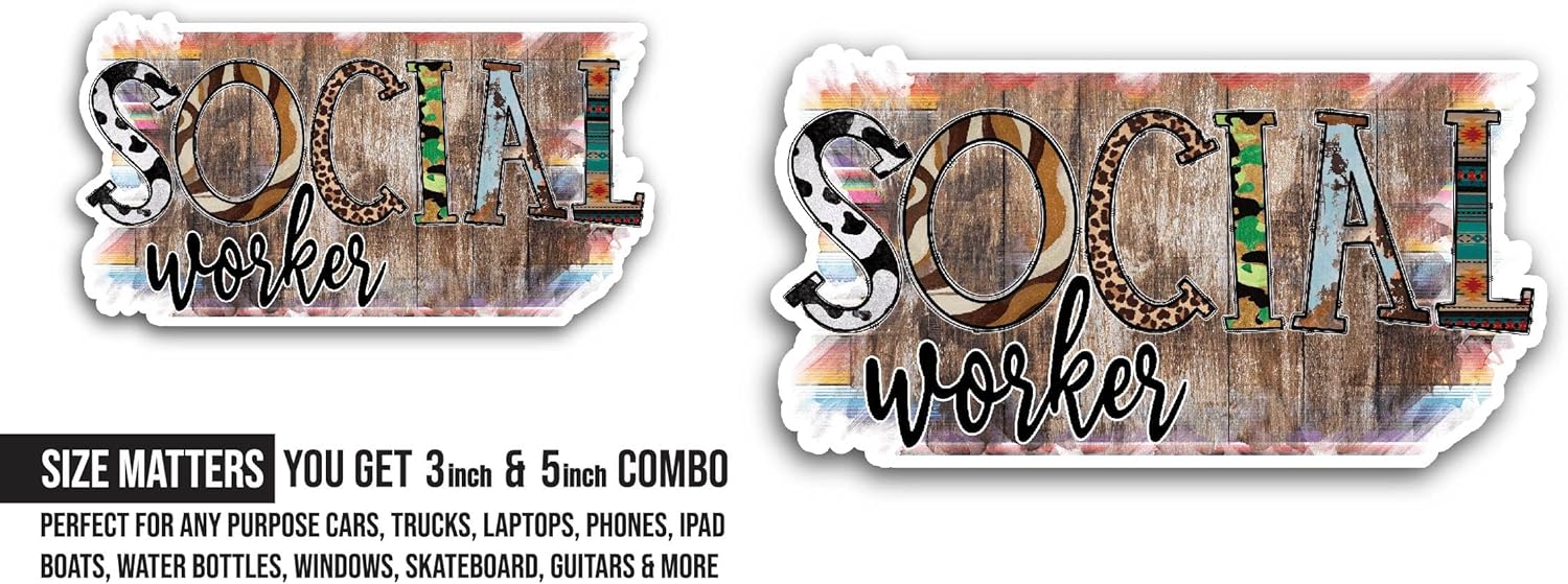 2 (Pieces) 3" and 5" Social Worker Sticker, Waterproof Vinyl Decals for Many Purpose Like Cars, Trucks, Laptops, Phones, Windows and More