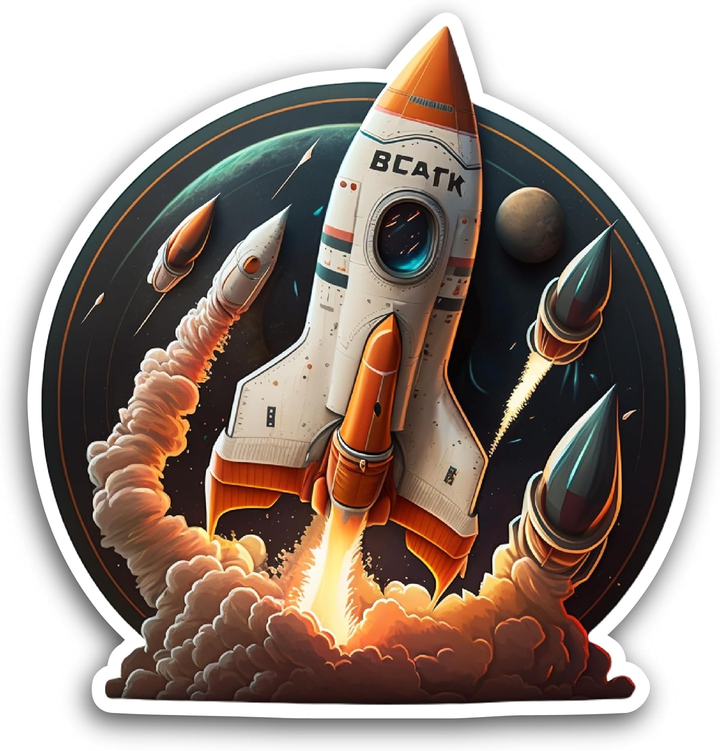 2 (Pieces) 3" and 5" Space Rocket Sticker, Waterproof Vinyl Decals for Many Purpose Like Cars, Trucks, Laptops, Phones, Windows and More