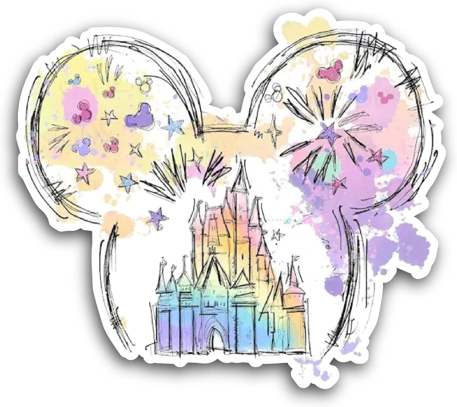 2 (Pieces) 3" and 5" Castle with Fireworks Sticker, Waterproof Vinyl Decals for Many Purpose Like Cars, Trucks, Laptops, Phones, Windows and More