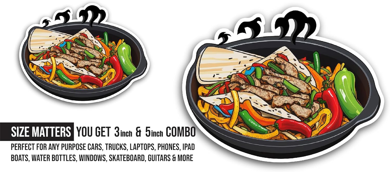 2 (Pieces) 3" and 5" Fried Vegetables and Beef Sticker, Waterproof Vinyl Decals for Many Purpose Like Cars, Trucks, Laptops, Phones, Windows and More
