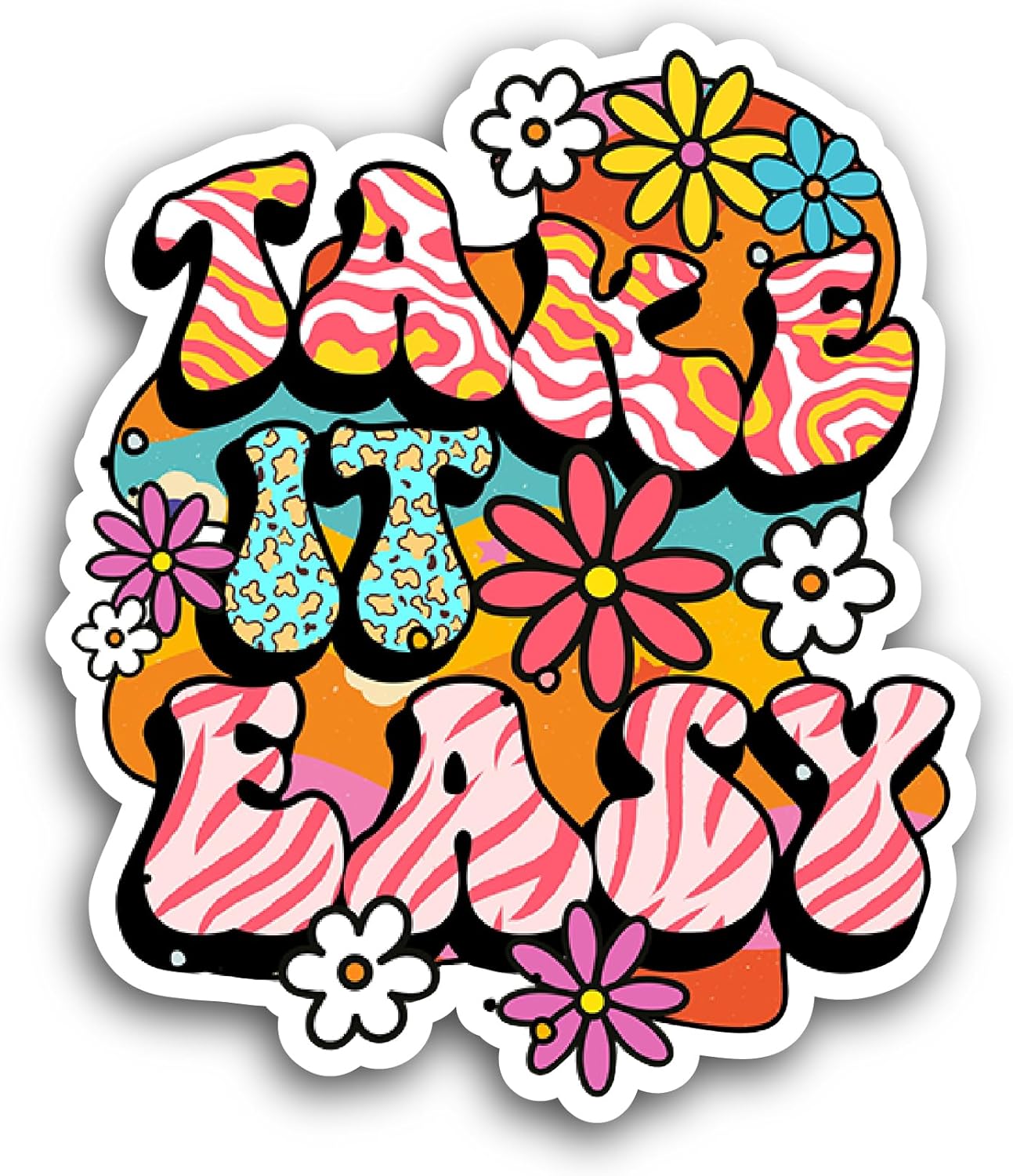 2 (Pieces) 3" and 5" Take it Easy Sticker, Waterproof Vinyl Decals for Many Purpose Like Cars, Trucks, Laptops, Phones, Windows and More