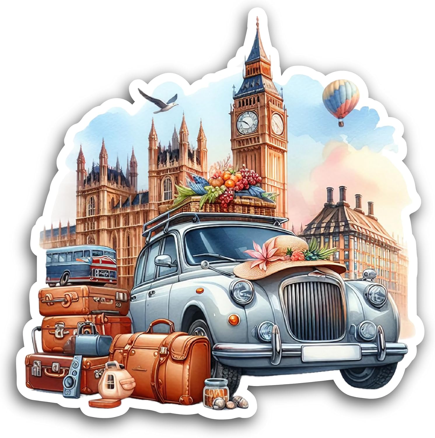 2 (Pieces) 3" and 5" Car in London Sticker, Waterproof Vinyl Decals for Many Purpose Like Cars, Trucks, Laptops, Phones, Windows and More