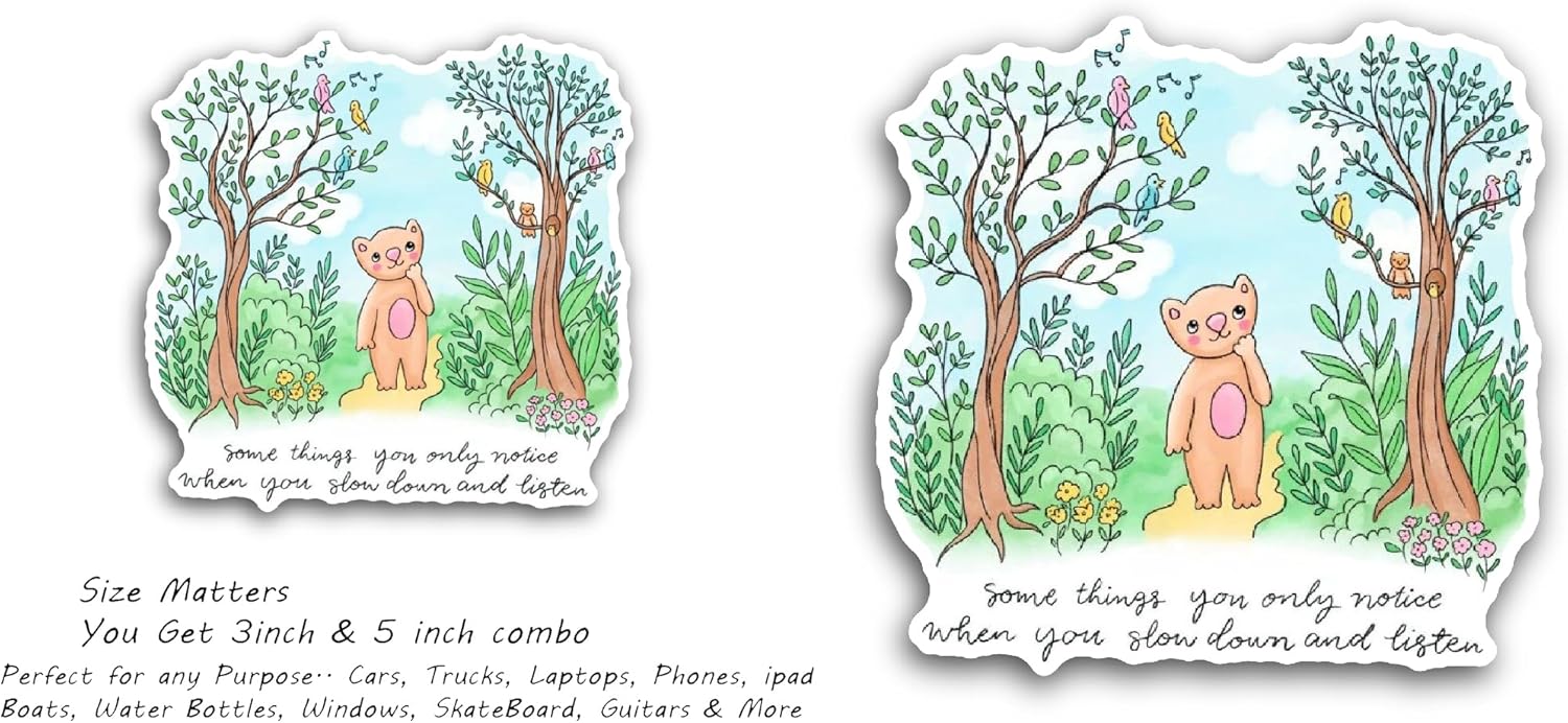 2 (Pieces) 3" and 5" Cute Bear in The Field Sticker, Waterproof Vinyl Decals for Many Purpose Like Cars, Trucks, Laptops, Phones, Windows and More