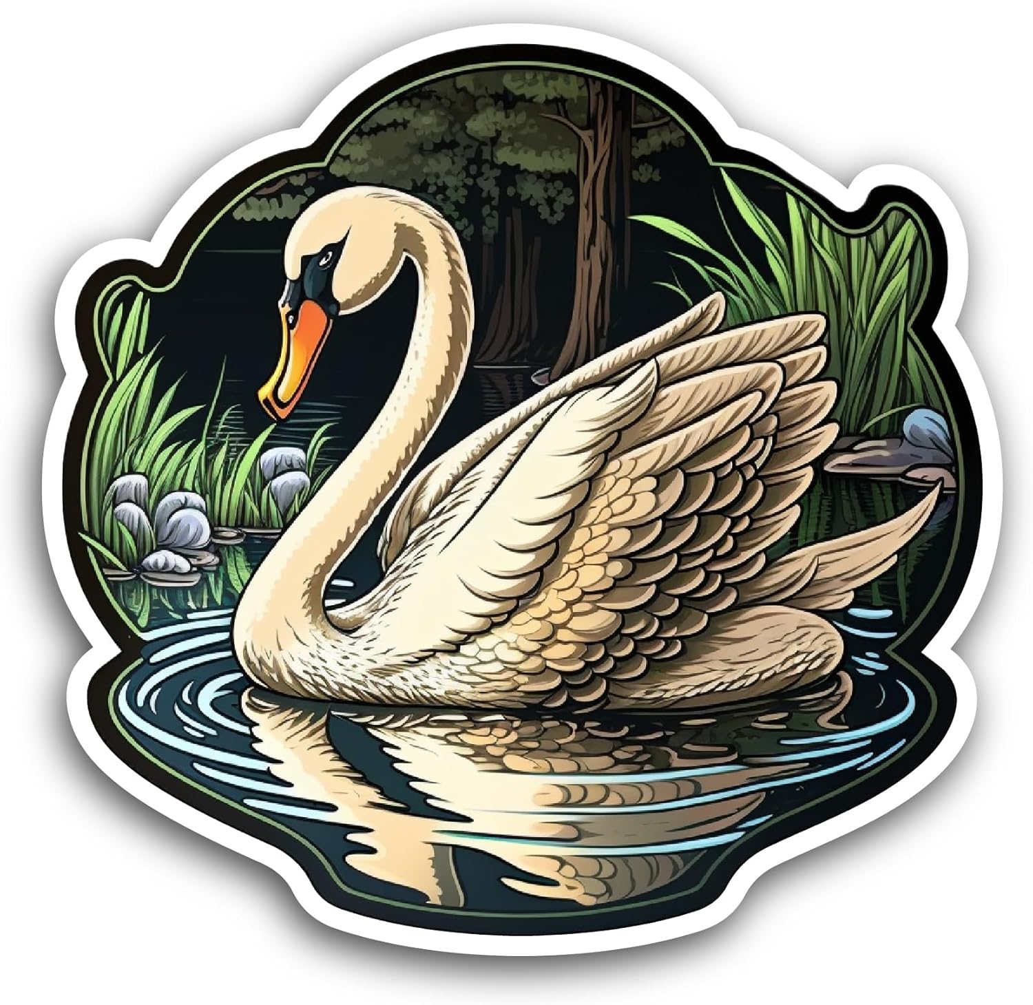 2 (Pieces) 3" and 5" White Swan Sticker, Waterproof Vinyl Decals for Many Purpose Like Cars, Trucks, Laptops, Phones, Windows and More