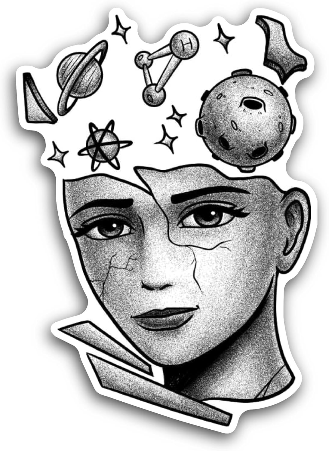 2 (Pieces) 3" and 5" Head and Planets Sticker, Waterproof Vinyl Decals for Many Purpose Like Cars, Trucks, Laptops, Phones, Windows and More