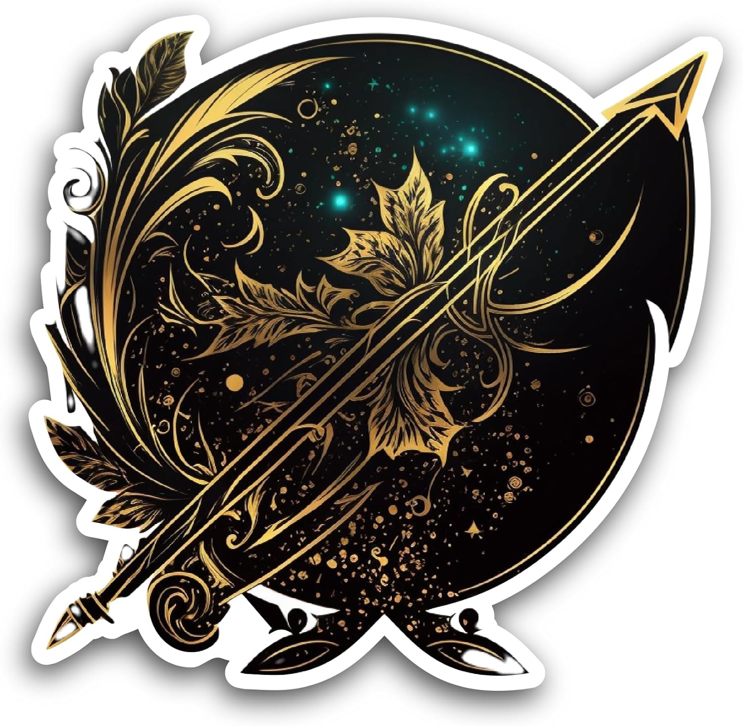 2 (Pieces) 3" and 5" Black and Gold Background with Leaves Sticker, Waterproof Vinyl Decals for Many Purpose Like Cars, Trucks, Laptops, Phones, Windows and More