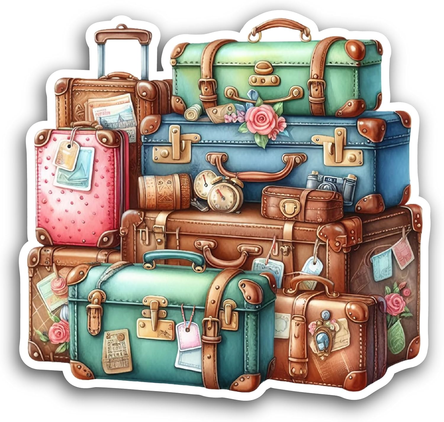 2 (Pieces) 3" and 5" Travelling Suitcases Sticker, Waterproof Vinyl Decals for Many Purpose Like Cars, Trucks, Laptops, Phones, Windows and More